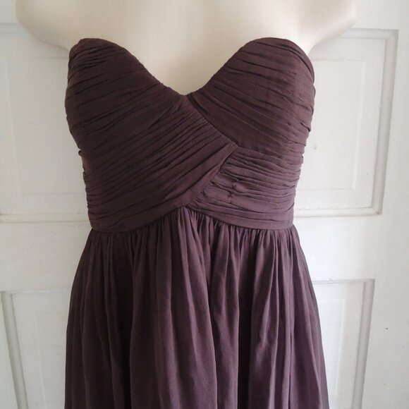 Donna Morgan "Morgan" Brown Strapless Silk Chiffon Dress 8 - Picture 3 of 12